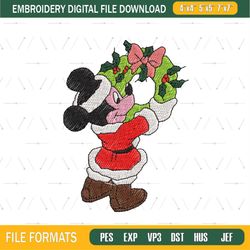 Santa Mouse Christmas Round Garland Embroidery Png