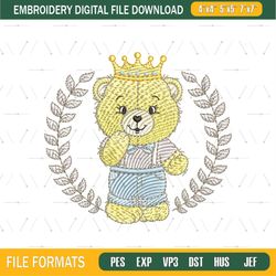 King Teddy Bear Machine Embroidery Png