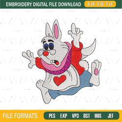 Alice Mr. White Rabbit Heart Embroidery Png