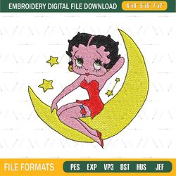 Betty Boop On the Moon Embroidery File Png