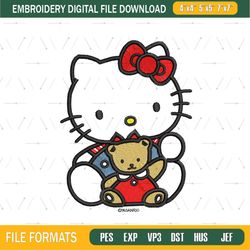 Cute Cat Kitty with Little Bear Embroidery png