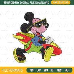 Mickey Mouse Takes A Surfboard Embroidery ,png