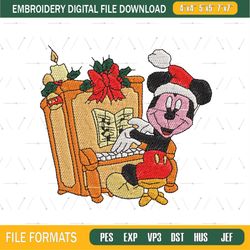 Santa Mouse Christmas Piano Embroidery Png