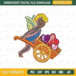 Cupid Heart Wheelbarrow Embroidery