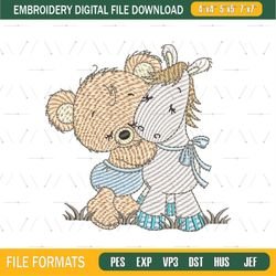 Cute Bear and Friend Embroidery Png