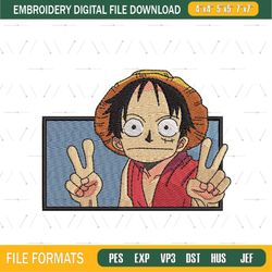 Say Hi Monkey D Luffy Anime Embroidery Design png