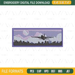 Plane taking off city Embroidery Design, Machine embroidery file Japanese style Png