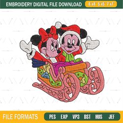 Mickey Minnie Mouse Christmas Sleigh Embroidery