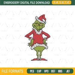 Grinch Santa Stand Embroidery Designs