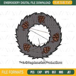 Black Christmas Acorns Wreath Embroidery Png