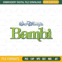 Walt Disney Cartoon Bambi Logo Green Embroidery Png