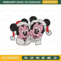 Couple Mickey Mouse Christmas Embroidery Png