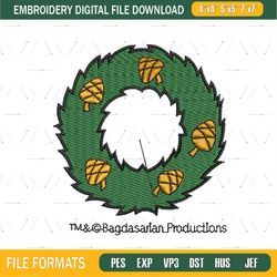 Chipmunks Christmas Acorns Wreath Embroidery Png