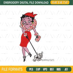Lady Girl Betty Boop With Dog Go Shopping Embroidery Png
