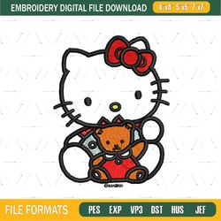 Hello Kitty with Small Bear Embroidery png