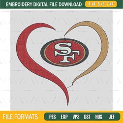 Heart San Francisco 49ers embroidery design, San Francisco 49ers embroidery, NFL embroidery, logo sport embroidery,