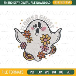 Flower Floral Ghost Halloween Embroidery Design