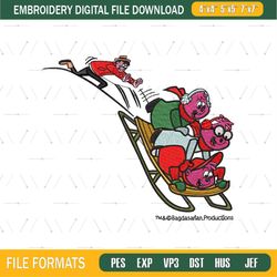 Chipmunks Riding The Christmas Sleigh Embroidery Png