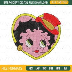 Heart Betty Boop Wearing Hat Love Machine Embroidery Png