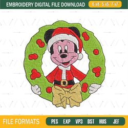 Mickey Mouse Christmas Round Garland Embroidery