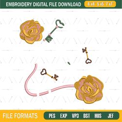 Alice In Wonderland Rose and Key Embroidery Png
