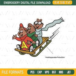 The Chipmunks Ride on Sleigh Embroidery Png