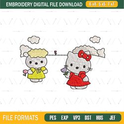 Hello Kitty Friends Floral Embroidery png