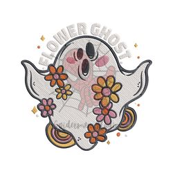 Flower Floral Ghost Halloween Embroidery Design Png