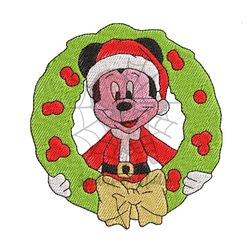 Mickey Mouse Christmas Round Garland Embroidery Png