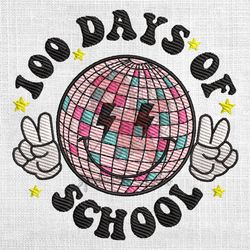 100 Days Of School Disco Ball Smiley Face Embroidery