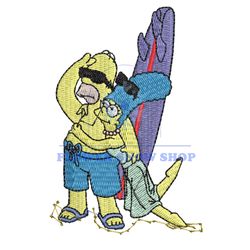 Homer and Barge Simpsons Beach Time Embroidery Png