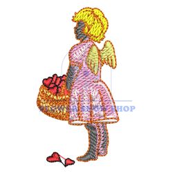 Cupid With Hearts Basket Embroidery Png