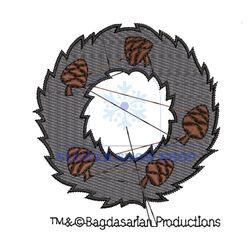 Black Christmas Acorns Wreath Embroidery Png