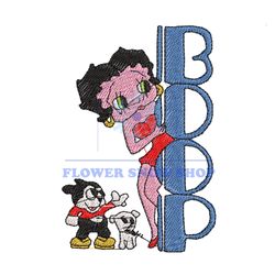 Character Betty Boop With Dog Embroidery Png