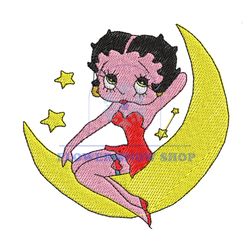 Betty Boop On the Moon Embroidery File Png