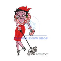 Lady Girl Betty Boop With Dog Go Shopping Embroidery Png