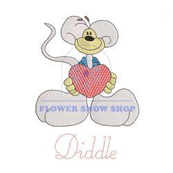 Diddle Mouse Holding Heart Embroidery