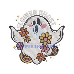 Flower Floral Ghost Halloween Embroidery Design Png