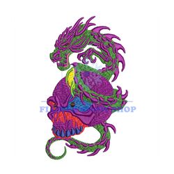 Undead Skull Dragon Anime Embroidery File png