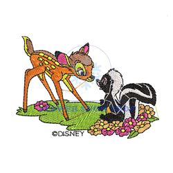 Bambi and Friend Flower Embroidery Png
