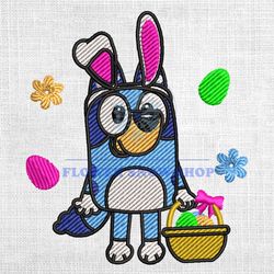 Bluey Puppy Bunny Happy Easter Day Eggs Basket Embroidery