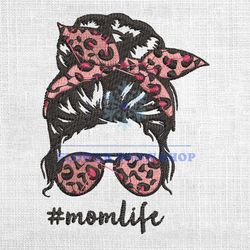 Mom Life Leopard Print Bandana Messy Bun Girl Embroidery