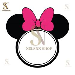 Pink Bow Black White Minnie Mouse Head SVG