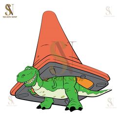 Disney Character Toy Story Cartoon Tyrannosaurus Rex Under The Traffic Cone Vector SVG