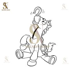 Disney Cartoon Toy Story Character Balancing Horse On Bullseye Nose Toy Silhouette SVG