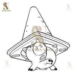Disney Cartoon Toy Story Character Hamm Pig Stuck In The Cone Silhouette SVG