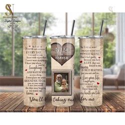 As I Sit In Heaven Memorial Tumbler Wrap PNG, Custom Photo Tumbler Sublimation Gift Loss Of Husband, In Memory Of Dad
