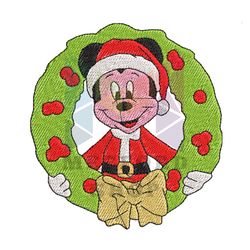 Mickey Mouse Christmas Round Garland Embroidery Png