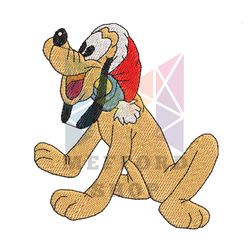 Santa Hat Pluto Dog Christmas Embroidery Png