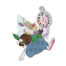 Mr. White Rabbit Clock Being Late Embroidery Png